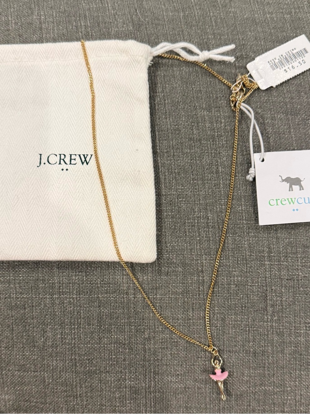 Crewcuts Gold-Tone Necklace with Pink Ballerina Pendant